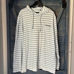 Men’s Johnnie-O Striped Blue and White Hooded Long Sleeve Shirt Size XXL